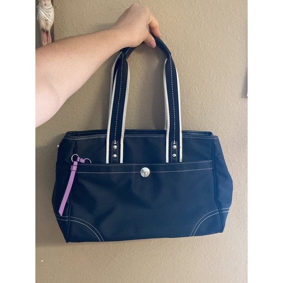 Coach Vintage black striped nylon Hamptons tote - Picture 1 of 8